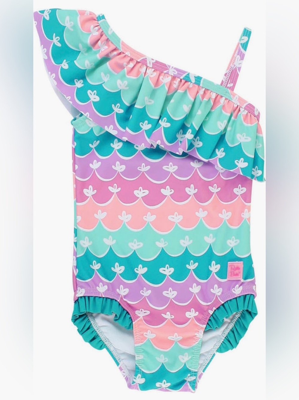 Ruffle Butts Girls One-Shoulder Ruffle Swimsuit - Mermaid print